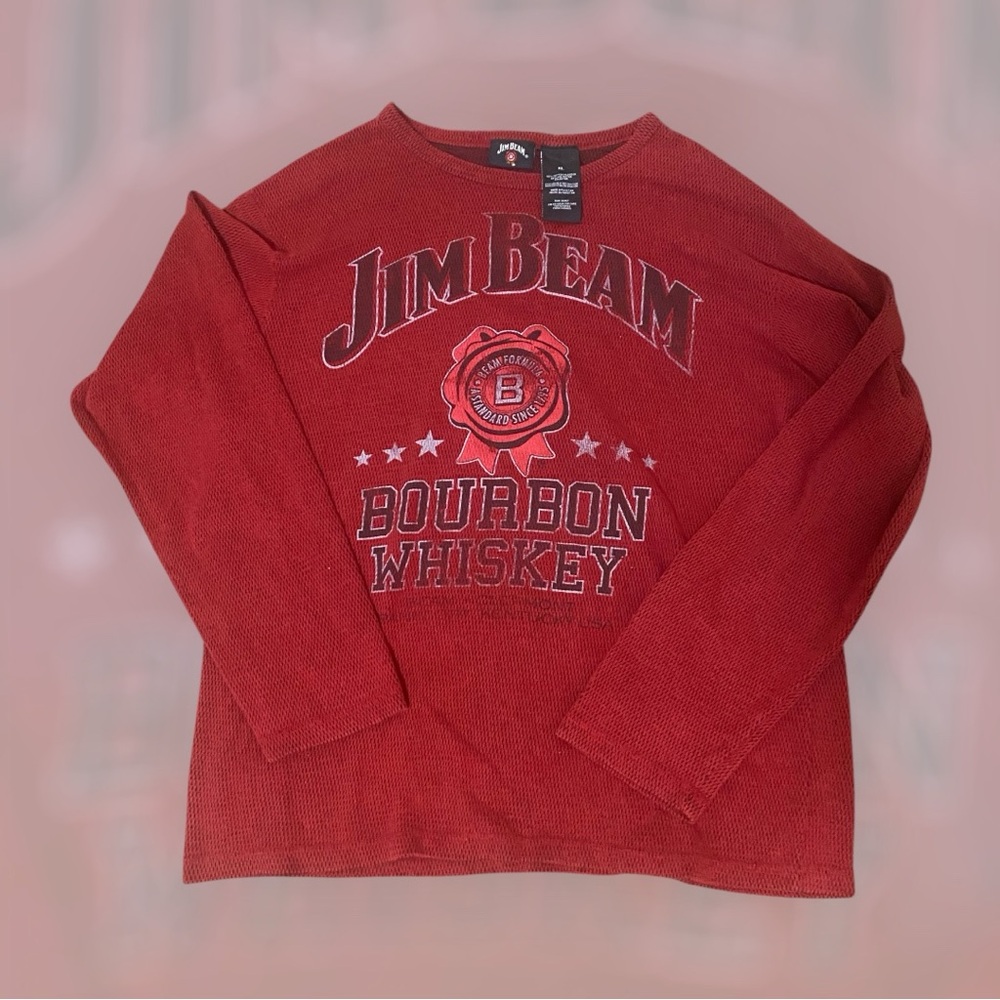 Jim Beam Red Mesh Graphic Pullover Long Sleeve T-Shirt Size XL